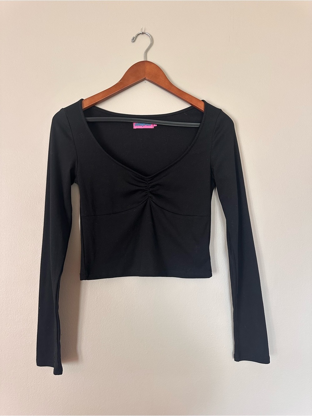 Edikted Black Long-Sleeve Ruched Front Crop Top